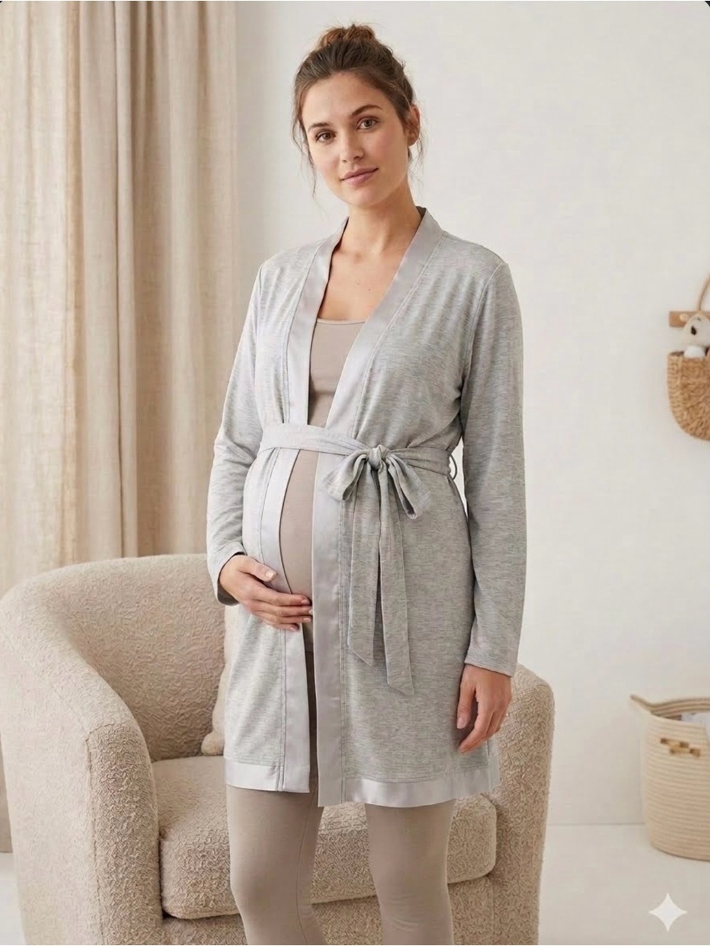 Motherhood Maternity heather grey nursing robe short top size large